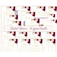 Burgundy Bridal shower games bundle, pink Bridal Shower games bundle,61c